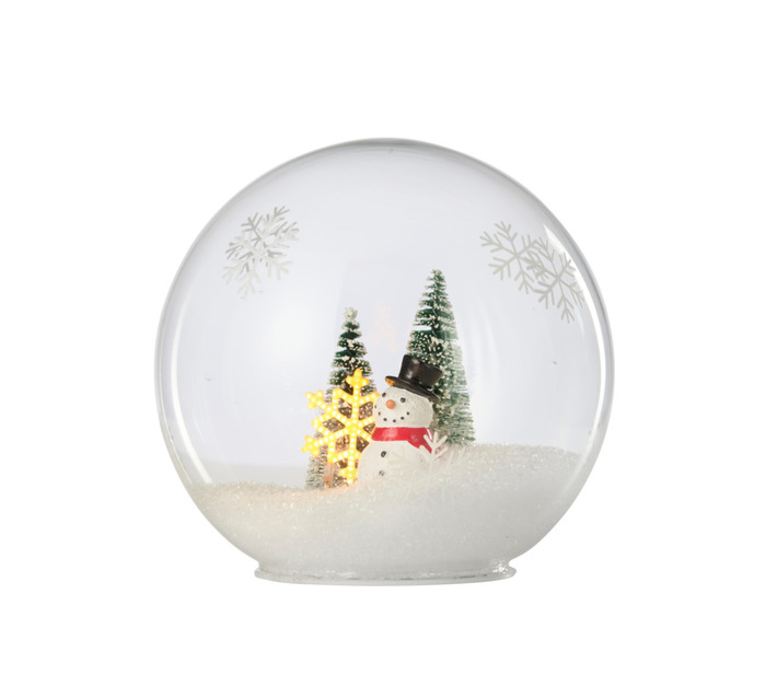 Glaskugle med LED og snemand Ø15 cm